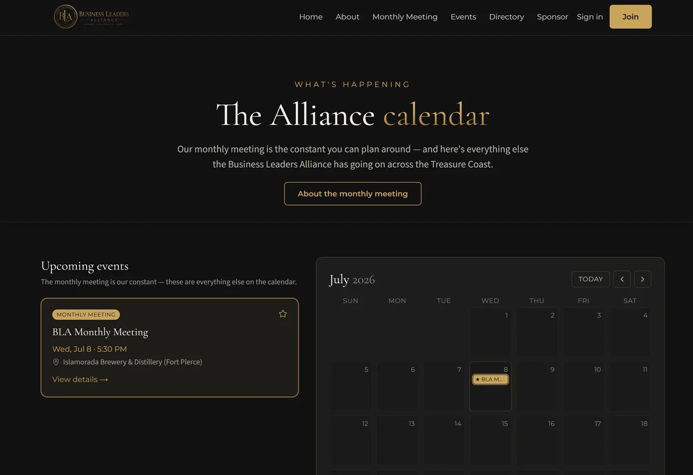 The Alliance event calendar